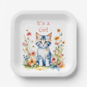 Cute Kitten Themed Girl's Baby Shower Paper Plate