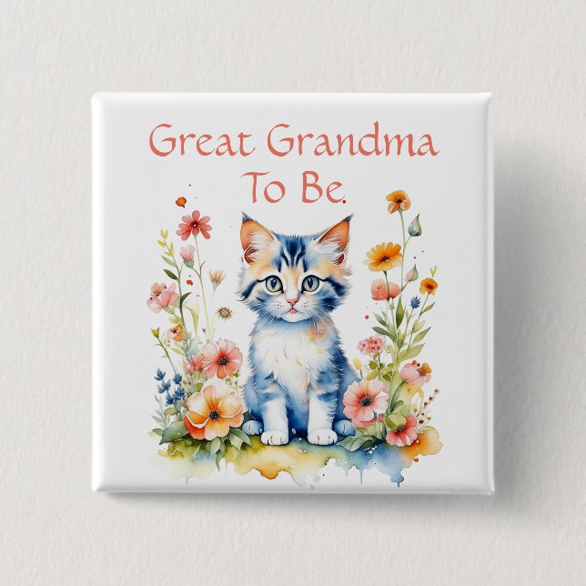 Cute Kitten Themed Grandma to Be Baby Shower 15 Cm Square Badge (Front)
