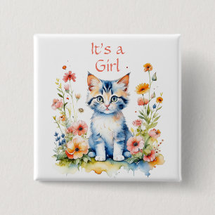 Cute Kitten Themed It's a Girl 15 Cm Square Badge