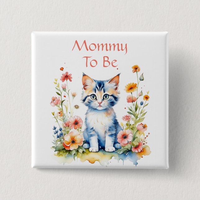 Cute Kitten Themed Mummy to Be Baby Shower 15 Cm Square Badge (Front)