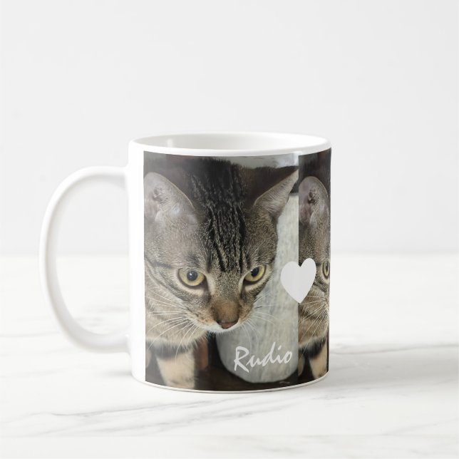 Cute Kitten Three Photo Heart Name Pet Coffee Mug (Left)