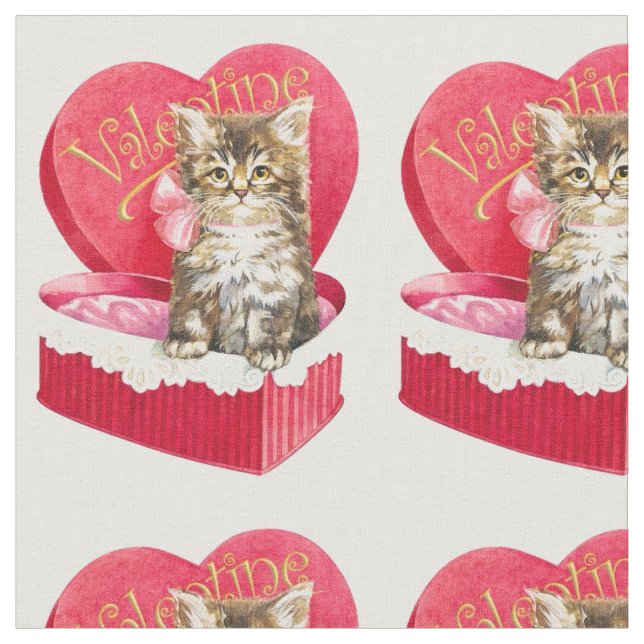 Cute kitten valentine fabric (Close Up)