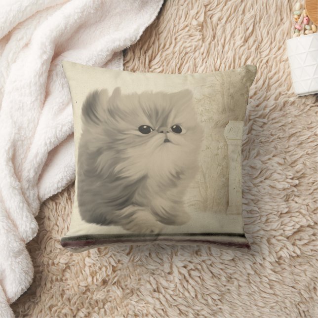 Cute Kitten Vintage Art Cushion (Blanket)