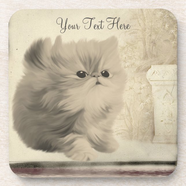 Cute Kitten Vintage Look Animal Coaster Set (Front)