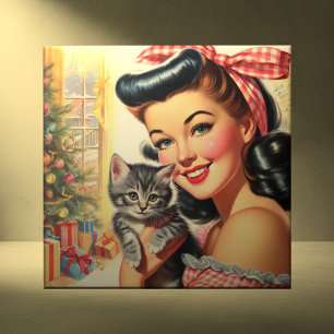 Cute Kitten Vintage Pin Up Tile