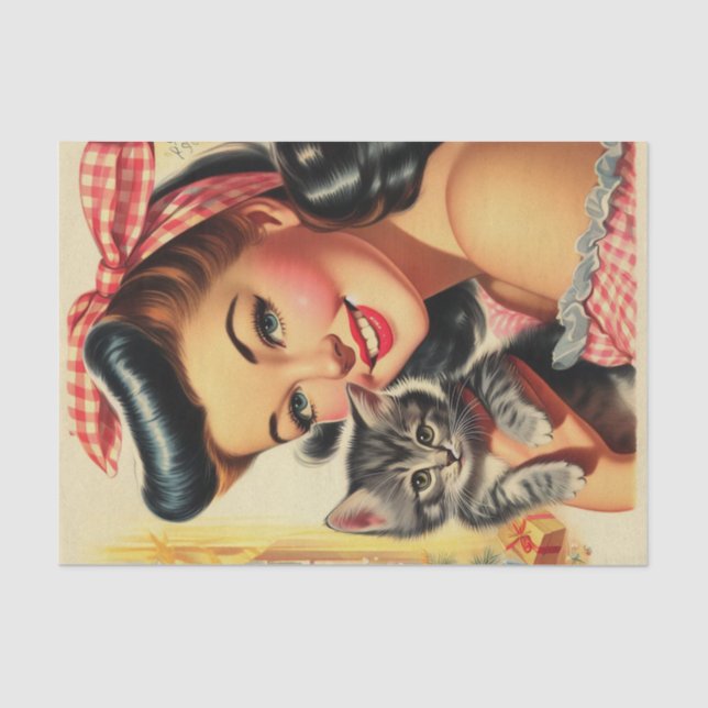 Cute Kitten Vintage Pin Up Tissue Paper (Front)