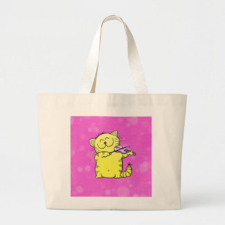 Cute Kitten Violinist Large Tote Bag