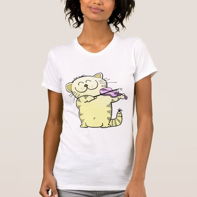 Cute Kitten Violinist T-Shirt (Front)