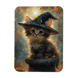 Cute Kitten Wearing a Witch Hat Flexible Magnet