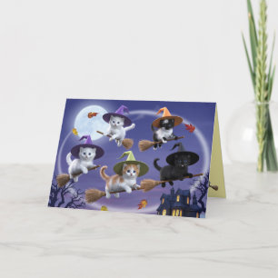 Cute Kitten Witches Halloween Card