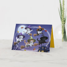 Cute Kitten Witches Halloween Card