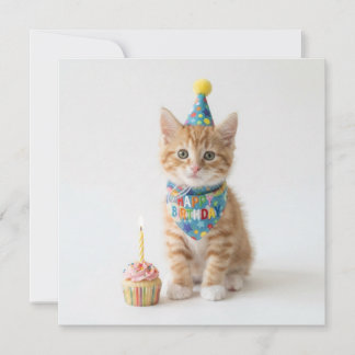 Cute kitten with a cupcake. Happy Birthday. Holiday Card