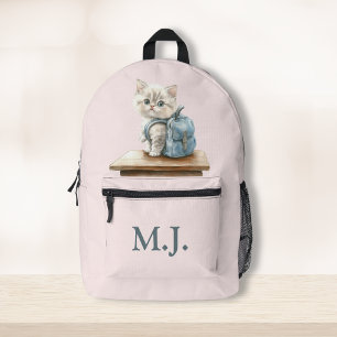 Cute Kitten with Backpack Custom Monogram Backpack