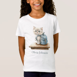 Cute Kitten with Backpack Personalised Kid T-Shirt