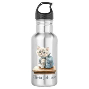 Cute Kitten with Backpack Personalized 532 Ml Water Bottle
