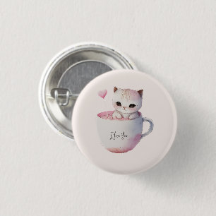 Cute Kitten with Balloon Heart 3 Cm Round Badge