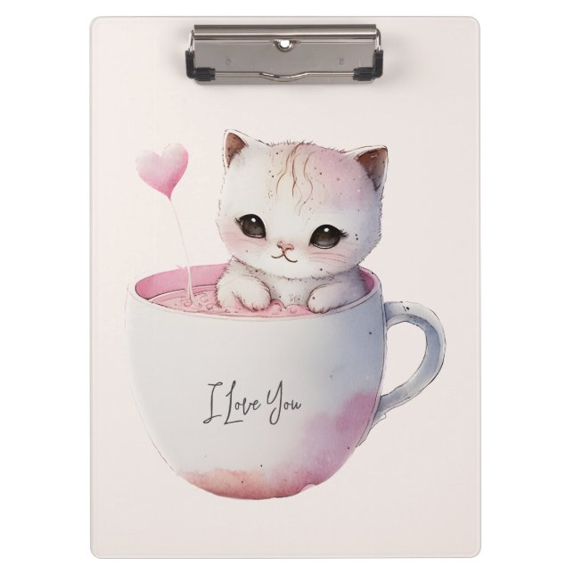 Cute Kitten with Balloon Heart Clipboard (Front)