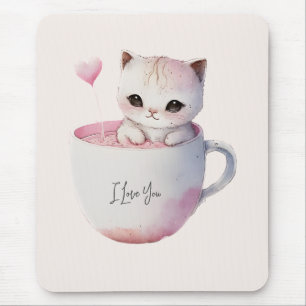 Cute Kitten with Balloon Heart Mouse Pad