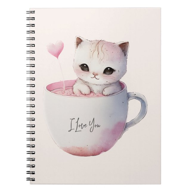 Cute Kitten with Balloon Heart Notebook (Front)