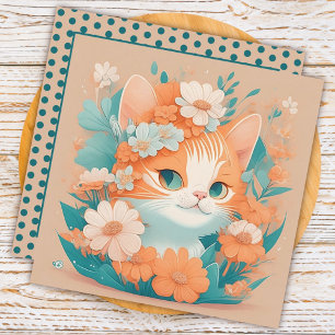 Cute Kitten with Flowers Card