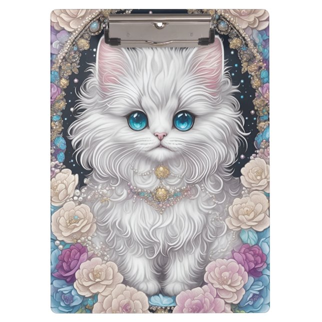 Cute Kitten with Flowers Clipboard (Front)