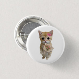 Cute Kitten with Flowers Pin Wholesome Cat Butto