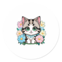 Cute Kitten with Flowers Sticker