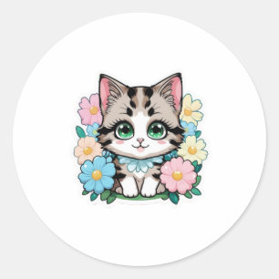 Cute Kitten with Flowers Sticker