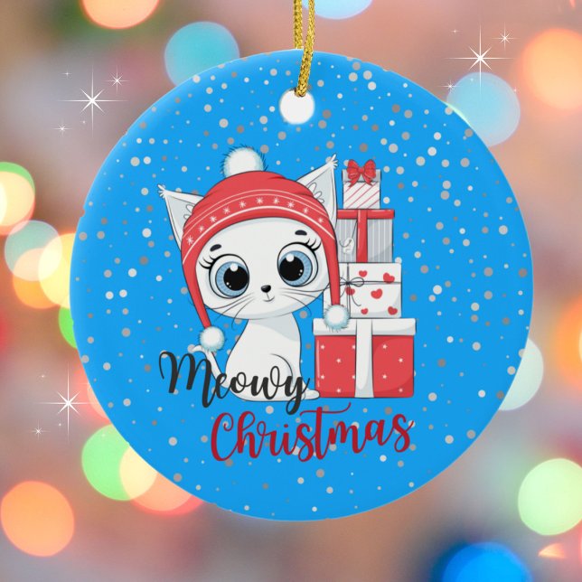 Cute Kitten with Gifts Meowy Christmas Ceramic Tree Decoration (Creator Uploaded)