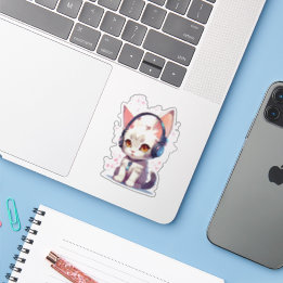 Cute Kitten with Headphones Charm