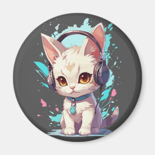 Cute Kitten with Headphones Magic Magnet