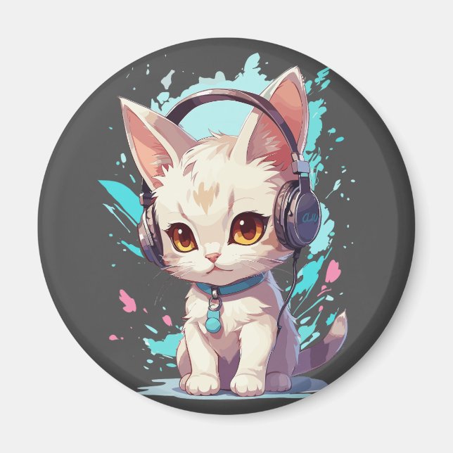 Cute Kitten with Headphones Magic Magnet (Front)