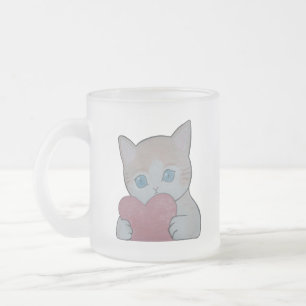 cute kitten with heart frosted glass coffee mug