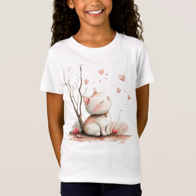Cute Kitten with Hearts Kids Back-to-School T-Shirt (Front)
