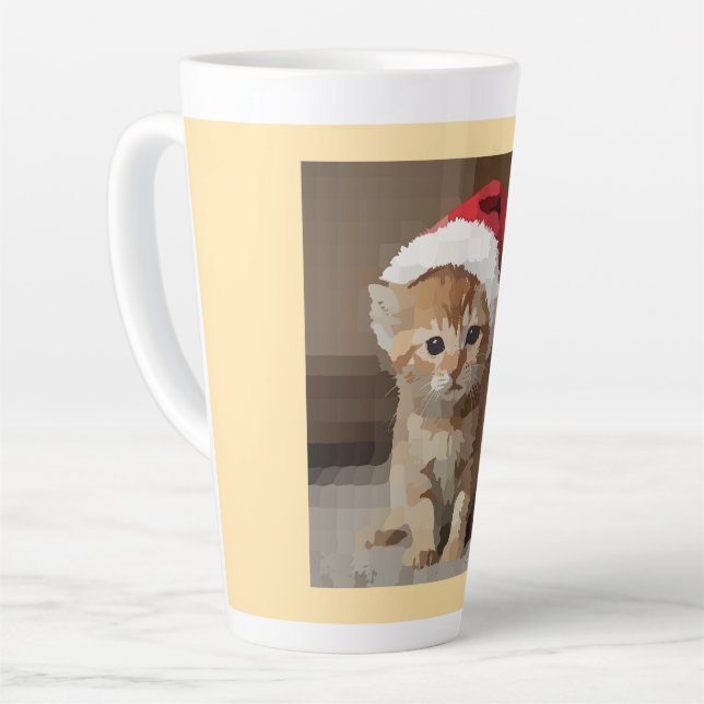 Cute kitten with Santa hat. Latte Mug (Left Angle)
