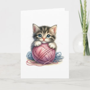 Cute Kitten with Yarn Blank Card for Any Occasion