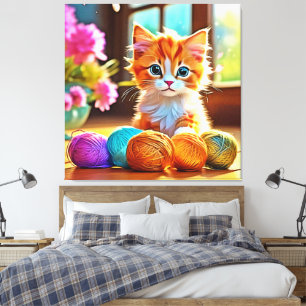 Cute Kitten Yarn Canvas Print