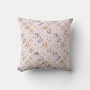 Cute Kittens and Pastel Bubbles Pattern Cushion