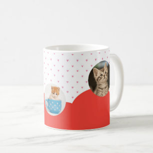 Cute Kittens and Red Hearts Pattern Personalised Coffee Mug