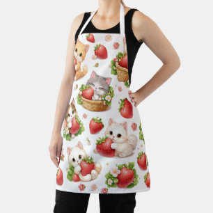 Cute Kittens and Strawberries Kitchen Apron