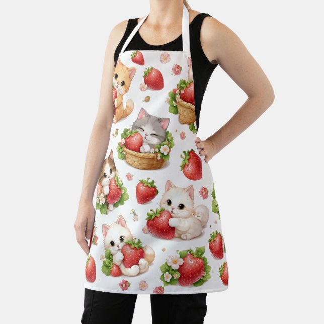 Cute Kittens and Strawberries Kitchen Apron (Insitu)