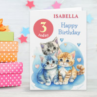 Cute Kittens Any Age Kids Name Happy Birthday