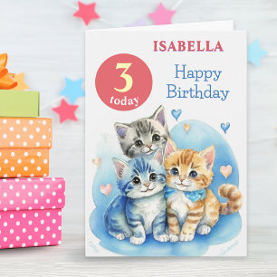Cute Kittens Any Age Kids Name Happy Birthday Card