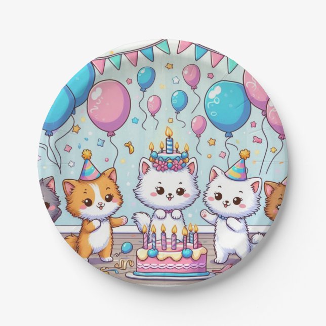 Cute Kittens Birthday Party Plates (Front)