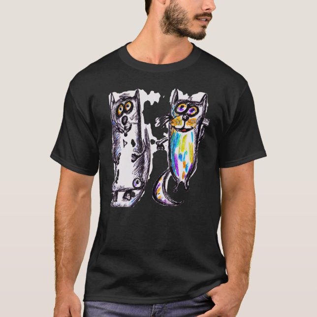 Cute kittens cat humourous art meow kitty portrait T-Shirt (Front)