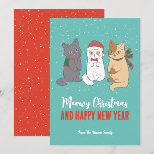 Cute Kittens Cat Winter Holiday Meowy Christmas Card