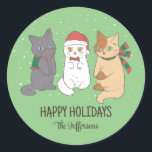 Cute Kittens Christmas Cat Snowy Winter Holiday Classic Round Sticker<br><div class="desc">Cute party favours for kids,  boys or girls who love animals. Perfect for Christmas gift,  kids birthday party,  party favours and thank you label. You can customise the text for any occasion.</div>