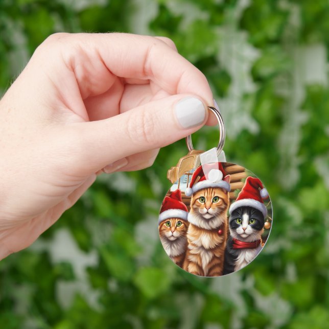 Cute Kittens Christmas Key Ring (Hand)
