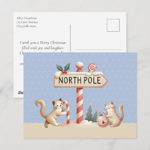 Cute Kittens Christmas North Pole Holiday Postcard