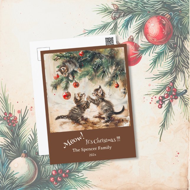 Cute Kittens Christmas Tree Holiday Postcard (Cute Kittens Christmas Tree Postcard)